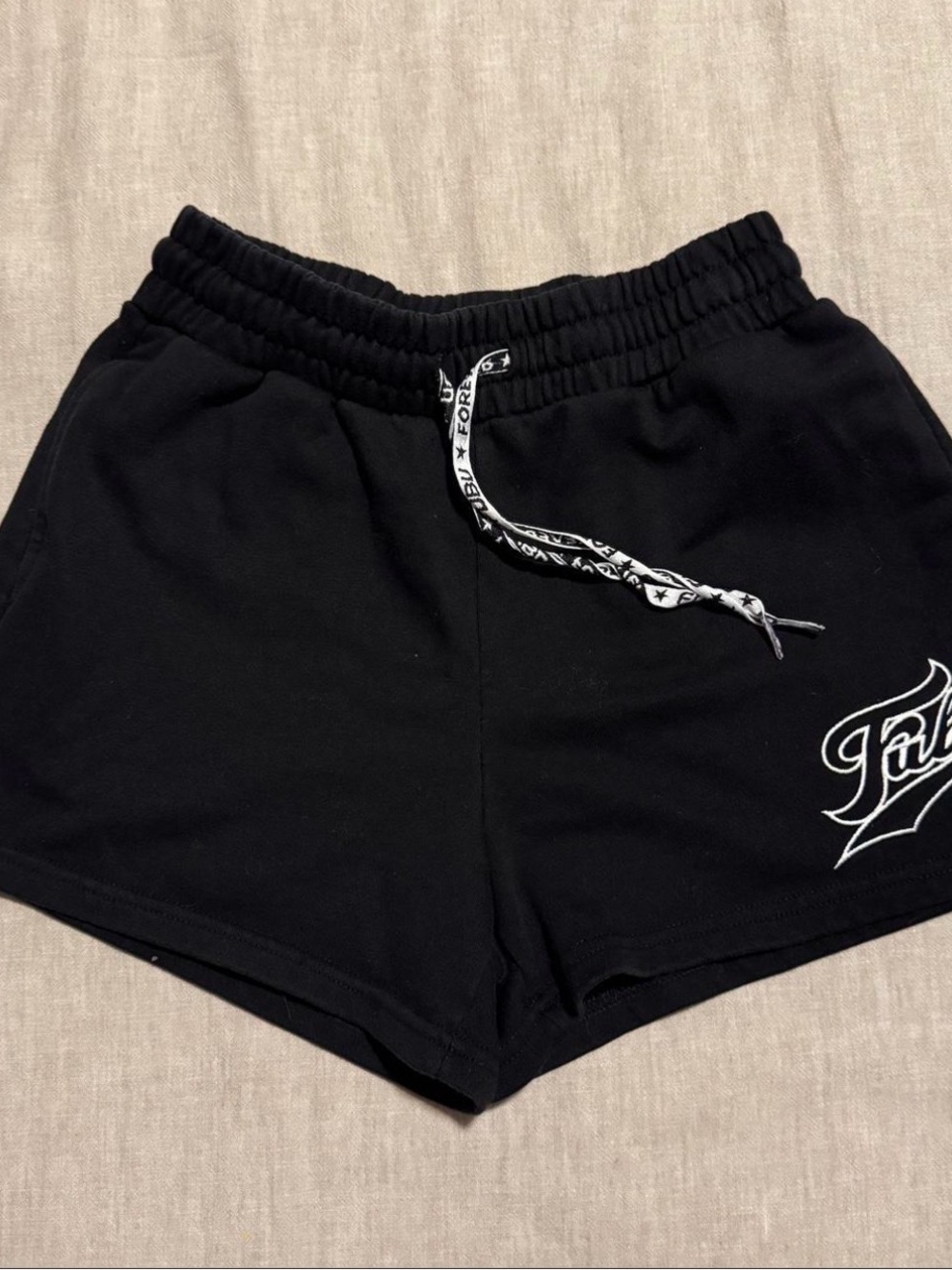 Forever 21 Black Athletic Shorts with White Logo Drawstring